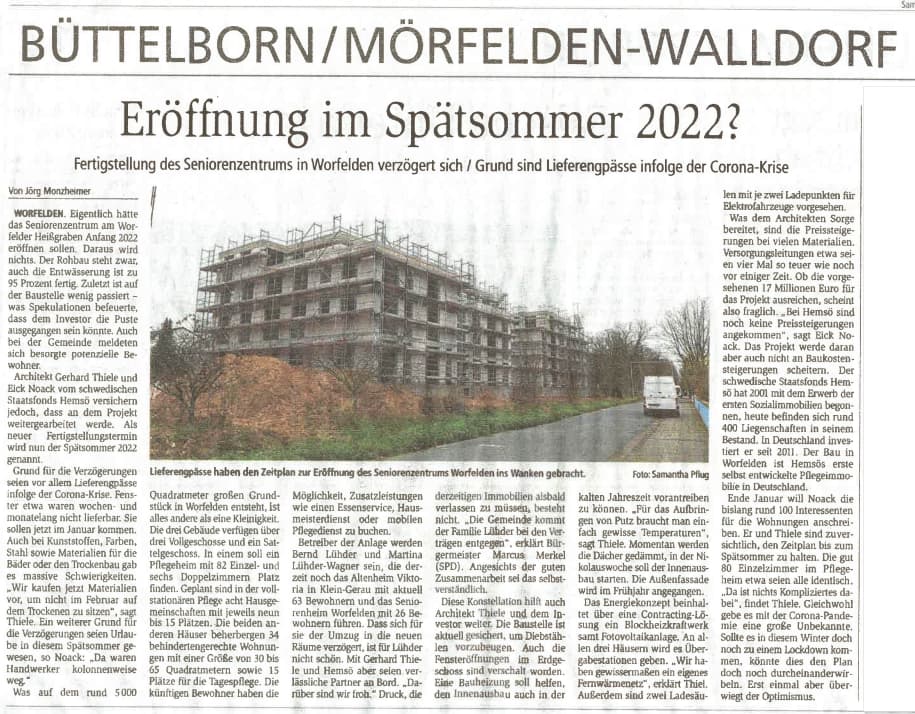 Presseartikel Neueröffnung des Altenheims Worfelden Dezember 2021